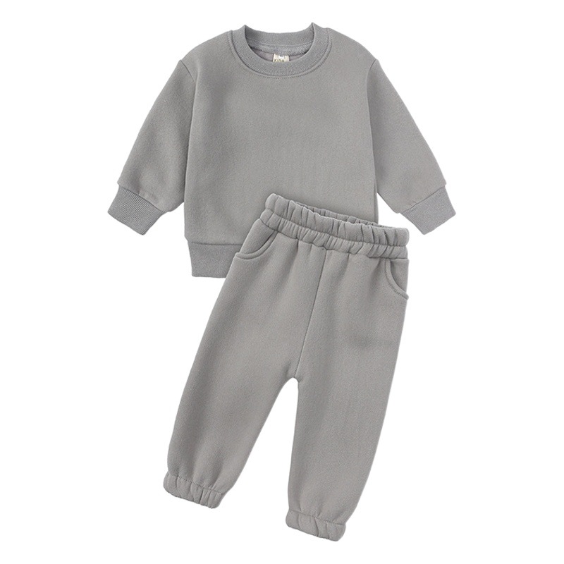 2025 Boys and Girls Spring & Fall Pure Color Terry Pullover Sweatshirt and Sweatpants Suit Children's Two-Piece Wholesale Set