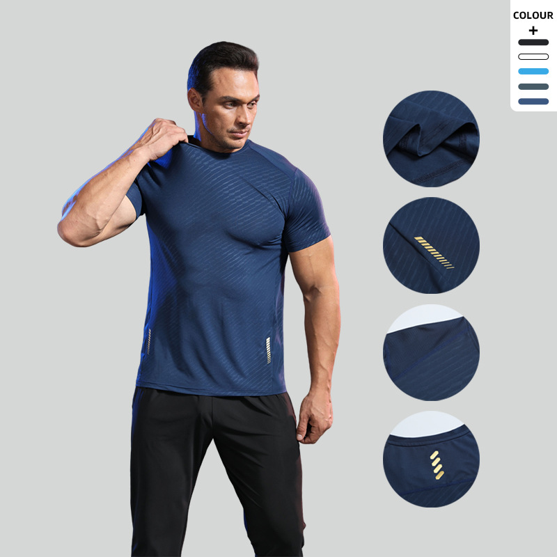 New Summer Short-sleeved Round Neck Quick-drying Breathable Sports T-shirt Men's Stretch Top Outdoor Running Training Fitness Clothes