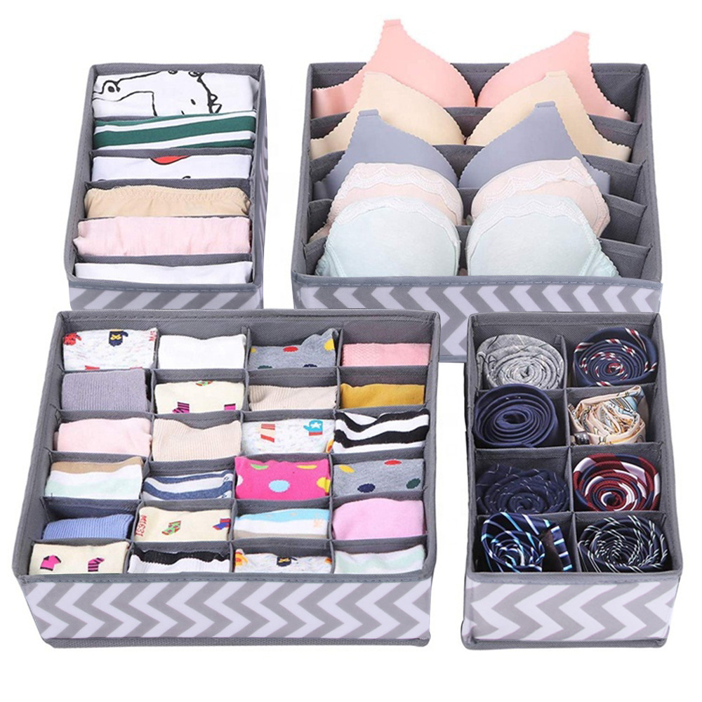 In stock underwear storage box four-piece bra socks folding storage box printed non-woven drawer storage box