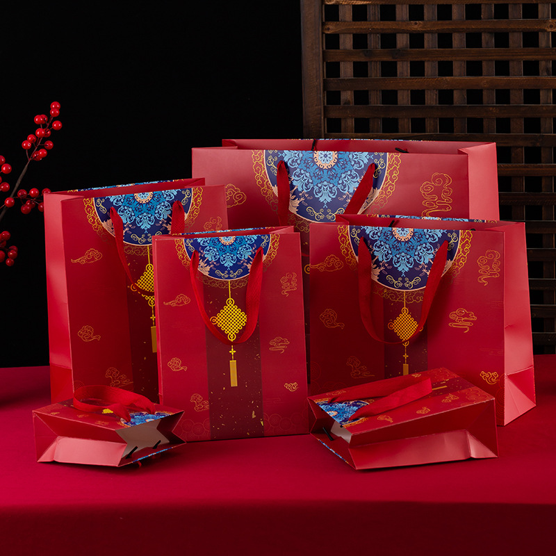 Red Wedding Handbag Mid-Autumn Festival Handbag Gift Chinese Knot Bag Gift Year of the Snake Handbag Paper Bag Zhuofan Bag