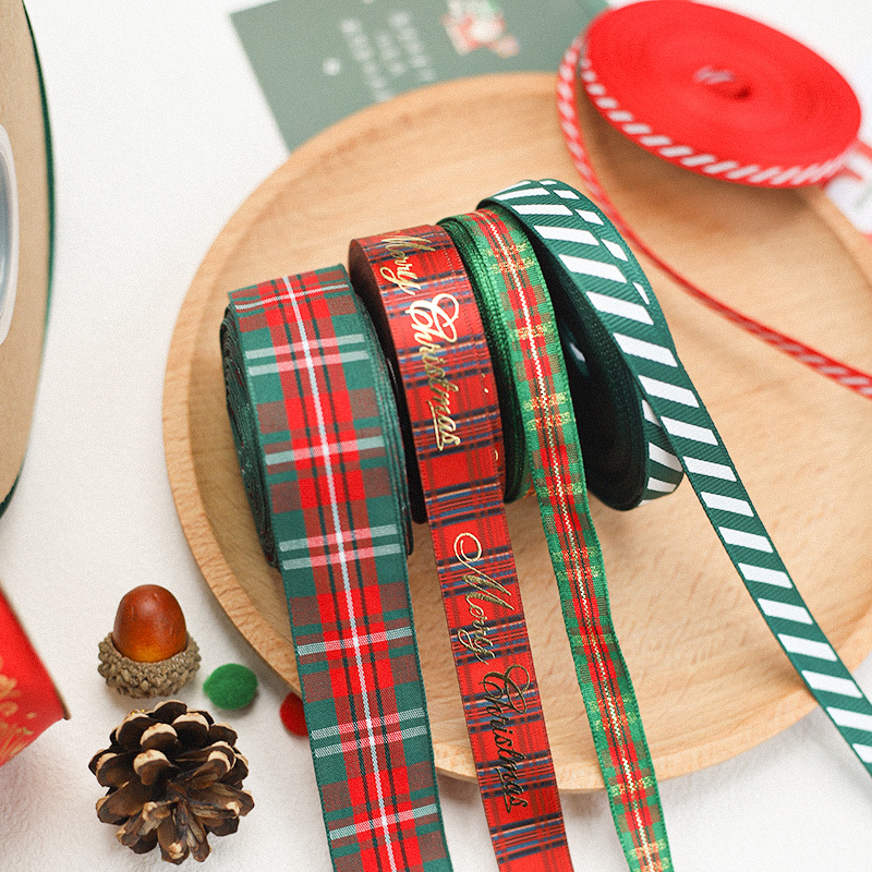 Christmas packaging ribbon Christmas plaid ribbon gilding thread ribbon holiday gift gift packaging tape wholesale