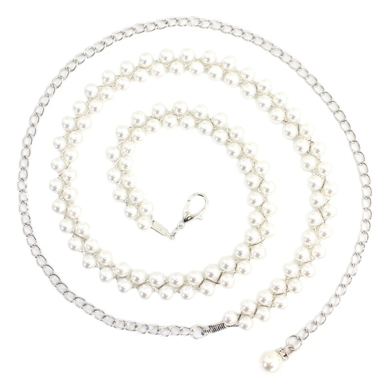 Hook Adjustable Pearl Waist Chain Women's Decorative dress Waist Small Fragrant Style Thin Belt Sweet Chain 2 Color Optional