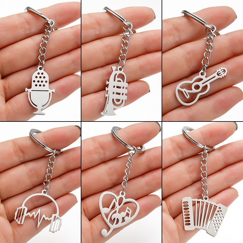 Foreign Trade Cross-border Personalized Stainless Steel Music Series Violin Accordion Horn Microphone Pendant Keychain