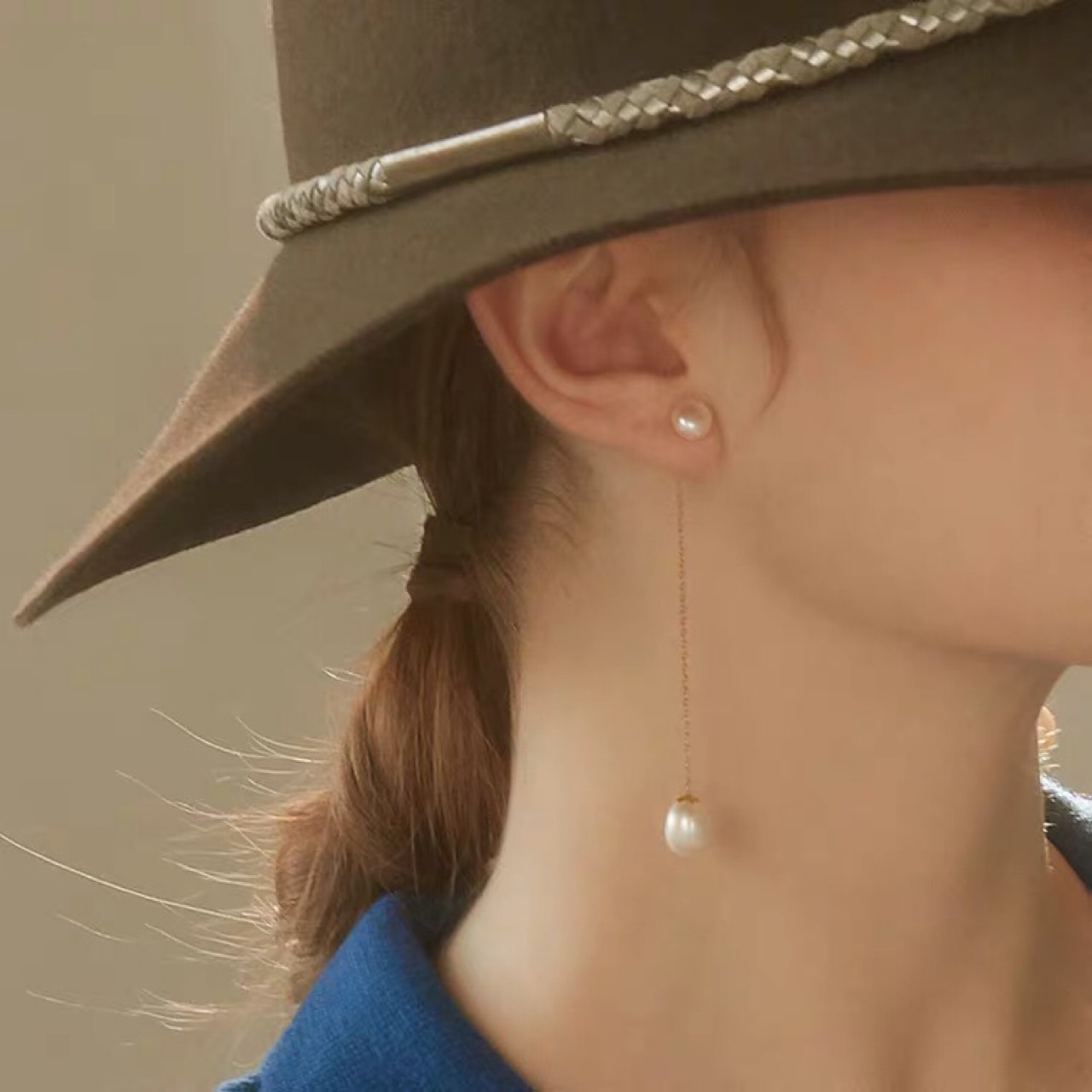 Tian Danshui Ran Pearl Earrings Women's Long Tassel Elegant Two-Wear Baroque Water Drop Pearl Earrings Earrings