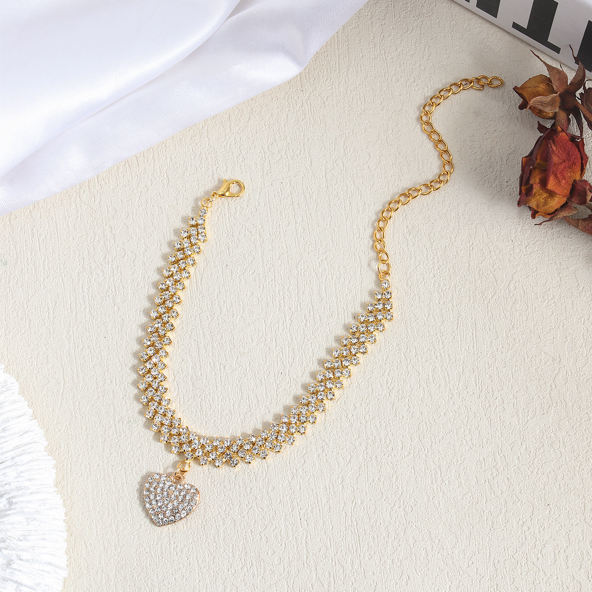 Picture of Europe and the United States cross-border new personalized fashion beach full diamond diamond foot ornaments rhinestone peach heart pendant ankle chain anklet women