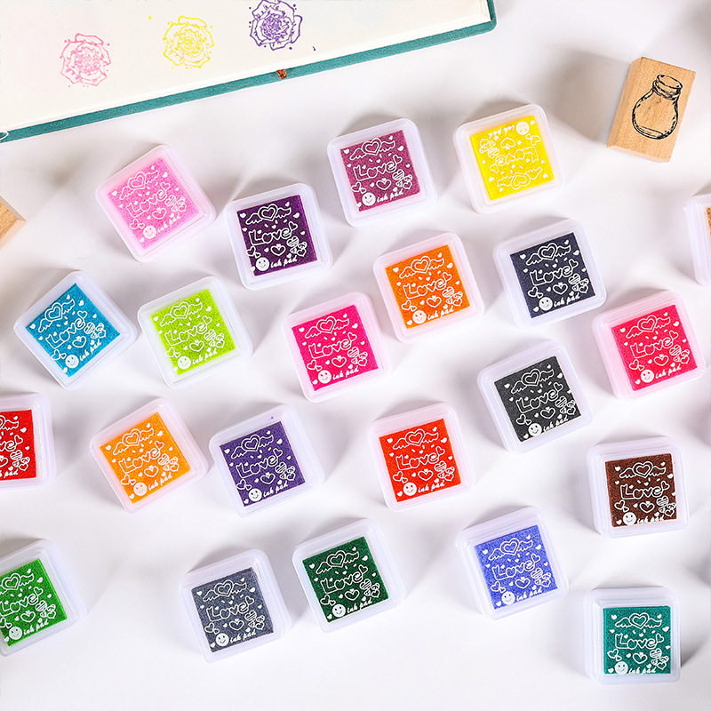 Picture of Children's finger painting color inkpad printing table 3x3cm24 color DIY finger painting pigment inkpad printing table suit