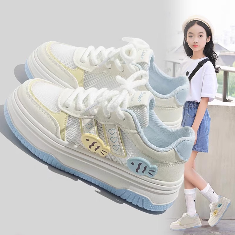 Girls' Shoes White Shoes 2025 New Summer Mesh Breathable Kidsren's Sports Shoes Girls Student Casual Sneakers