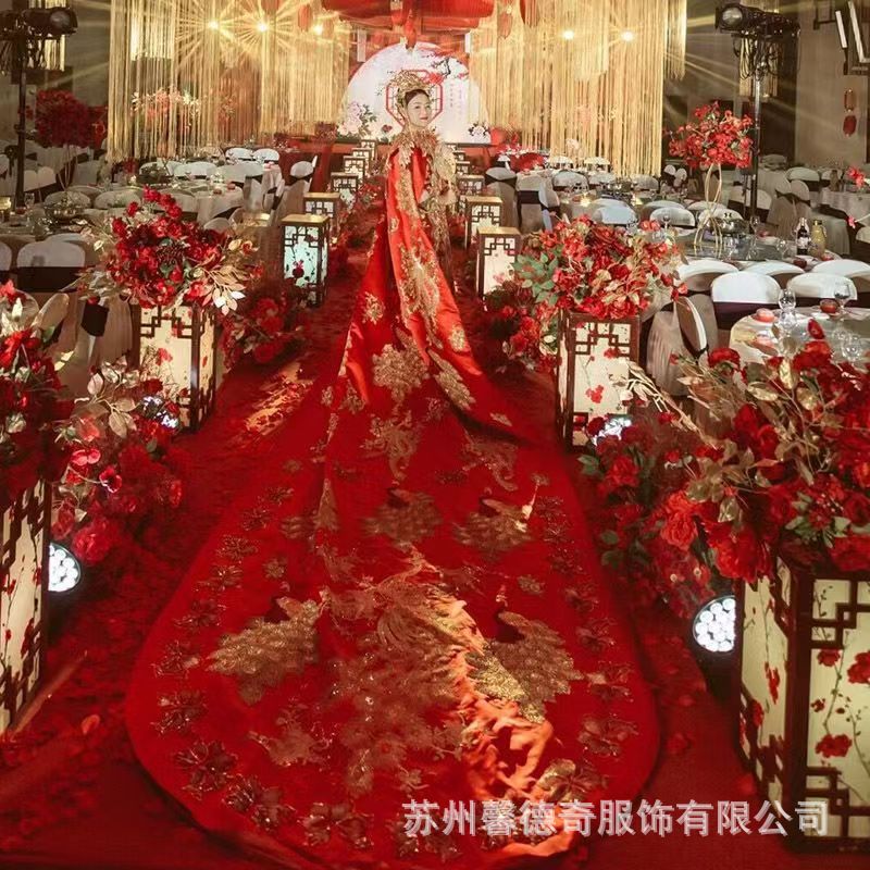 New style phoenix crown Xiaxiao 4 M trailing chic style bridal dress wedding dress Queen dress ancient Xiuhe dress Women's Chinese wedding dress