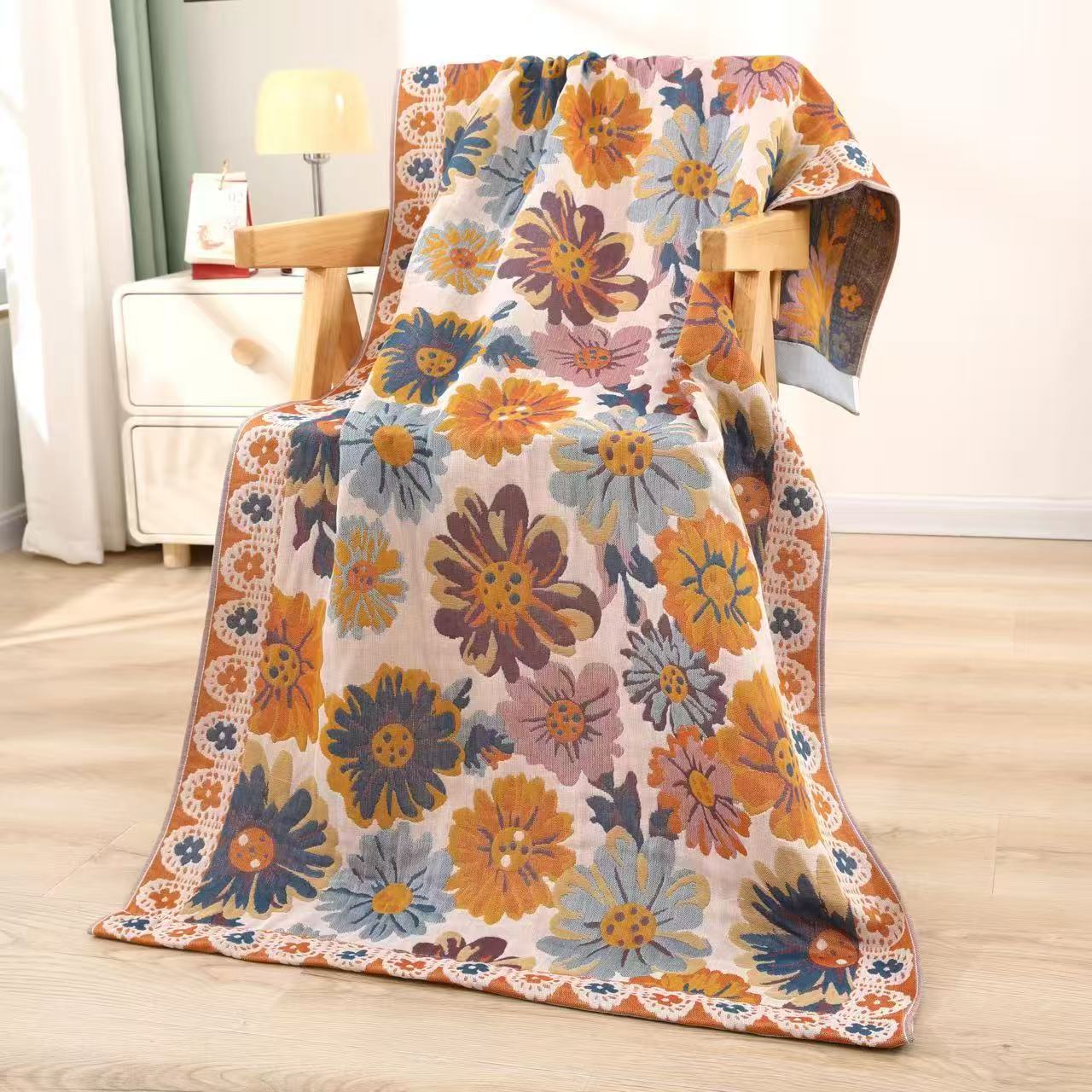 Picture of Gauze Bath Towel 160x 80cm Multifunctional Small Blanket Four Seasons Universal Multi-layer Adult Couple Seaside