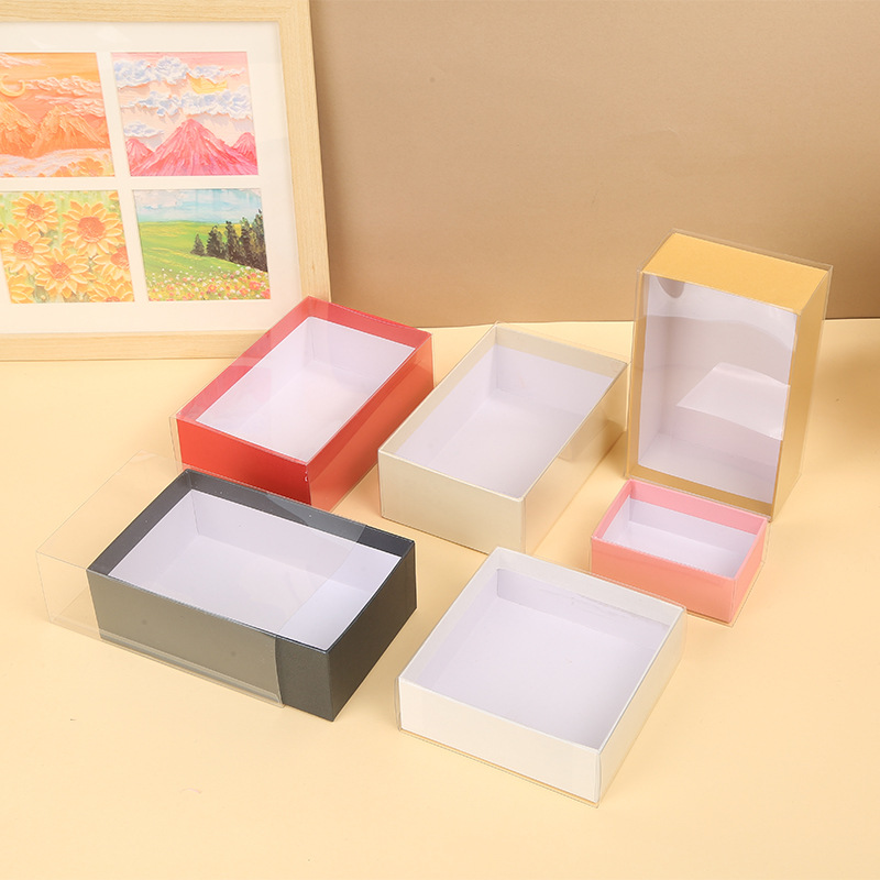 Hejia Pull Transparent Color Empty Box Printing Holiday Packaging Gift Box Jewelry PVC Grey Board PET Drawer Box Wholesale