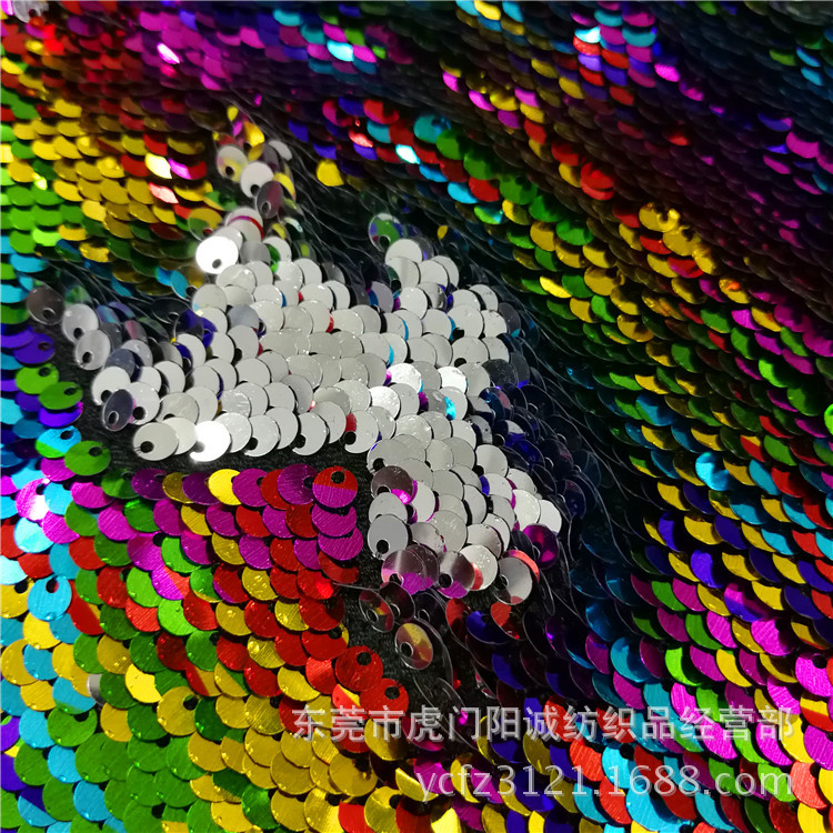 Picture of Beaded Colorful Two-color Flip Fish Scale Fabric Satin Mesh Bottom Sequin Fabric Fashion Clothing Dress Fabric