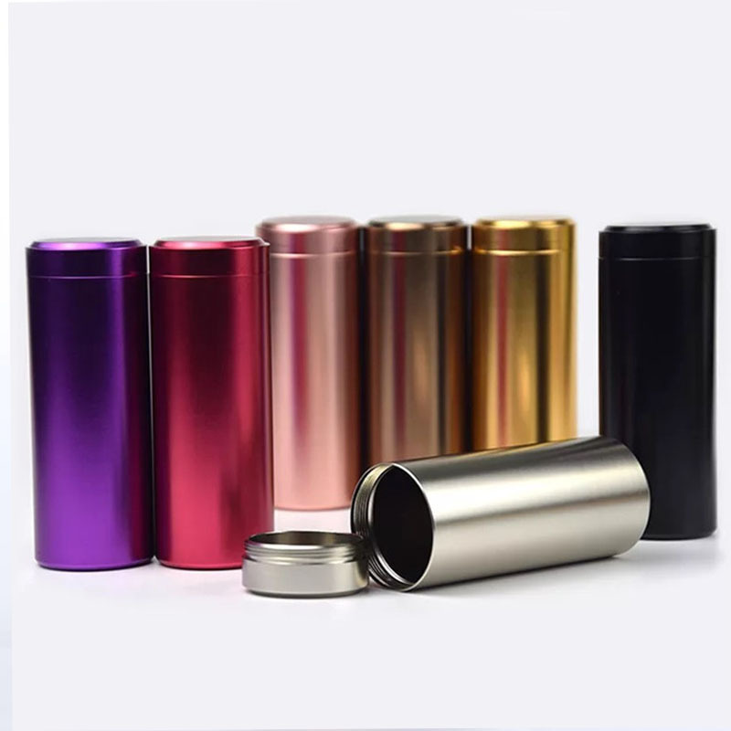 Lengthened Titanium Alloy Tea Packaging Aluminum Can Mini Portable Travel Sealed Metal Can Spiral Sandblasting Cigarette Case
