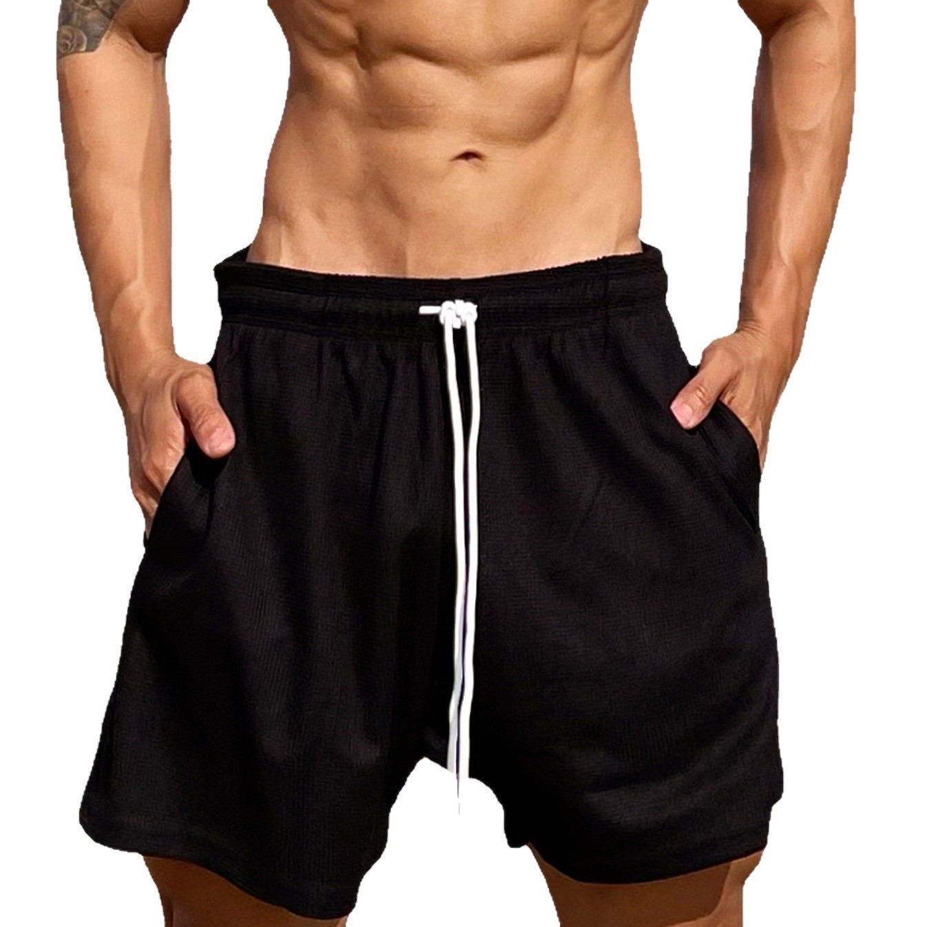 Picture of 2023 Muscle Fitness New Summer Sports Casual Waffle Shorts Men's Running Training Clothes Half Pants