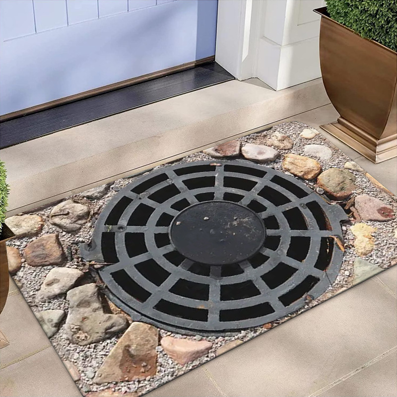 Cross-border Fun Manhole Cover Floor Mat Household Entrance Door Mat Funny Visual Outdoor Floor Mat Wear-resistant Dirty-resistant Floor Mat