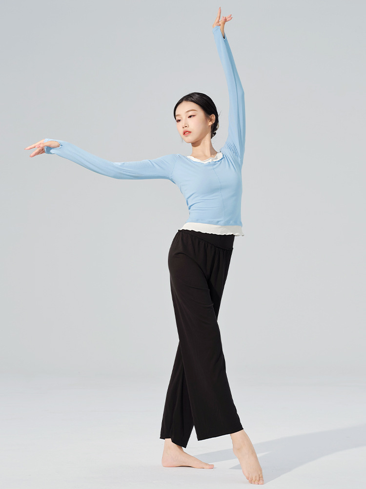 Picture of Modern Dance Top Women's Practice Clothes Color Matching Knitted Long Sleeve Chinese Dance Clothing Body Clothes Dance Clothes Dance Clothes