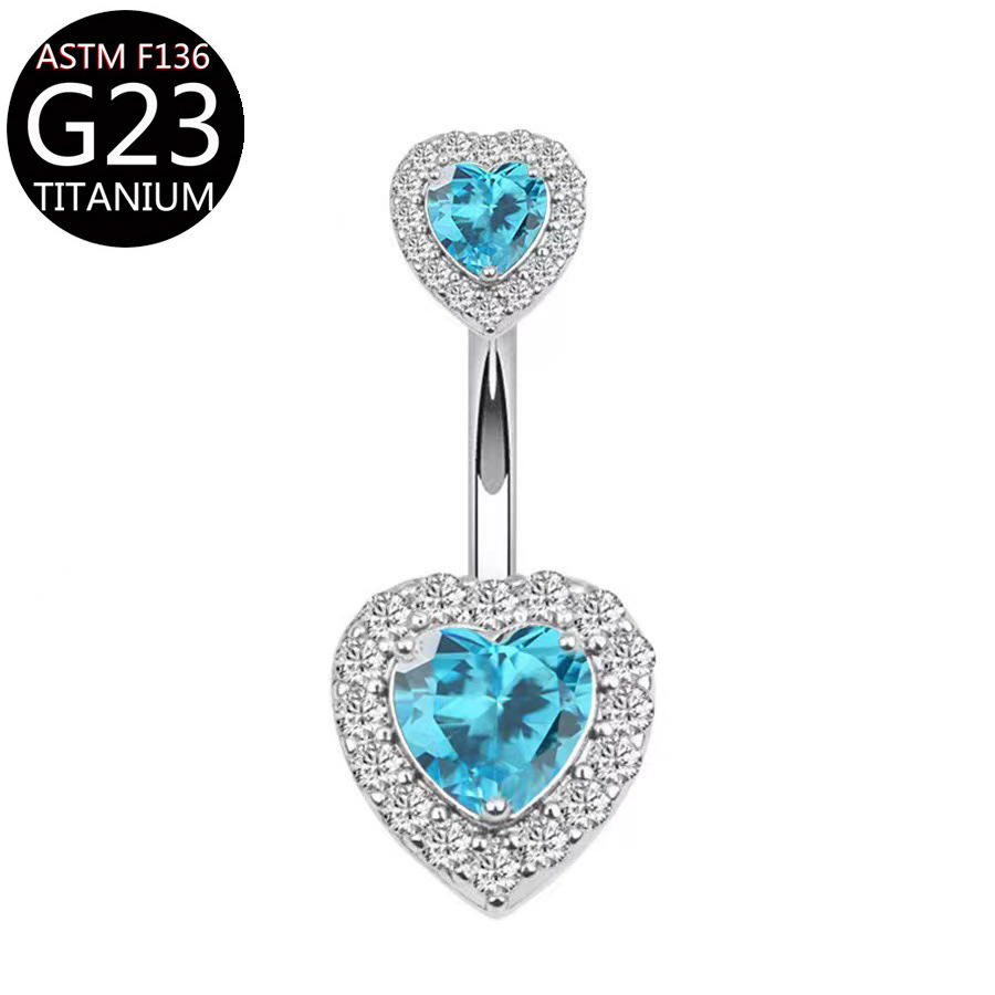Picture of F136 Titanium Alloy Navel Ring Heart-Shaped Zircon Navel Ring G23 Piercing Jewelry Heart Navel Ring