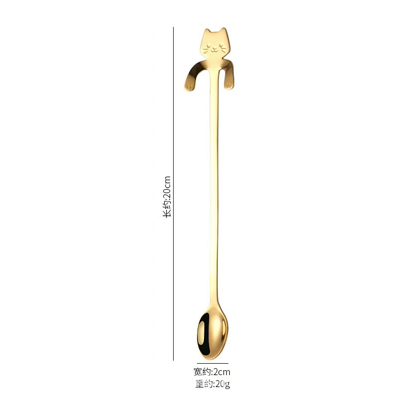 Picture of 304 stainless steel cat spoon creative cartoon hanging side spoon cute coffee spoon gold plated mixing spoon plus logo