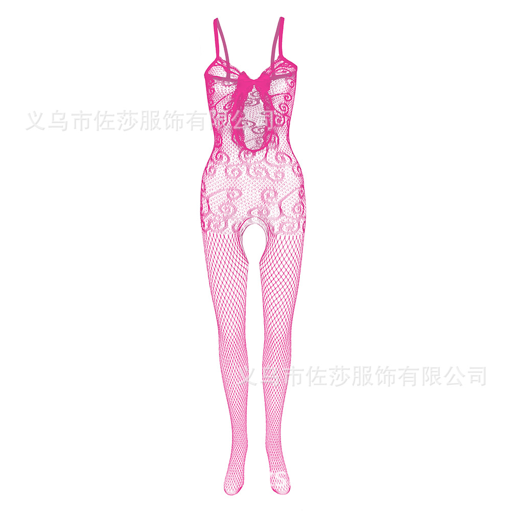 Picture of Sexy Mesh Sexy Lace Edge Strap Front Hollow Bow Threaded Jacquard Mesh W040