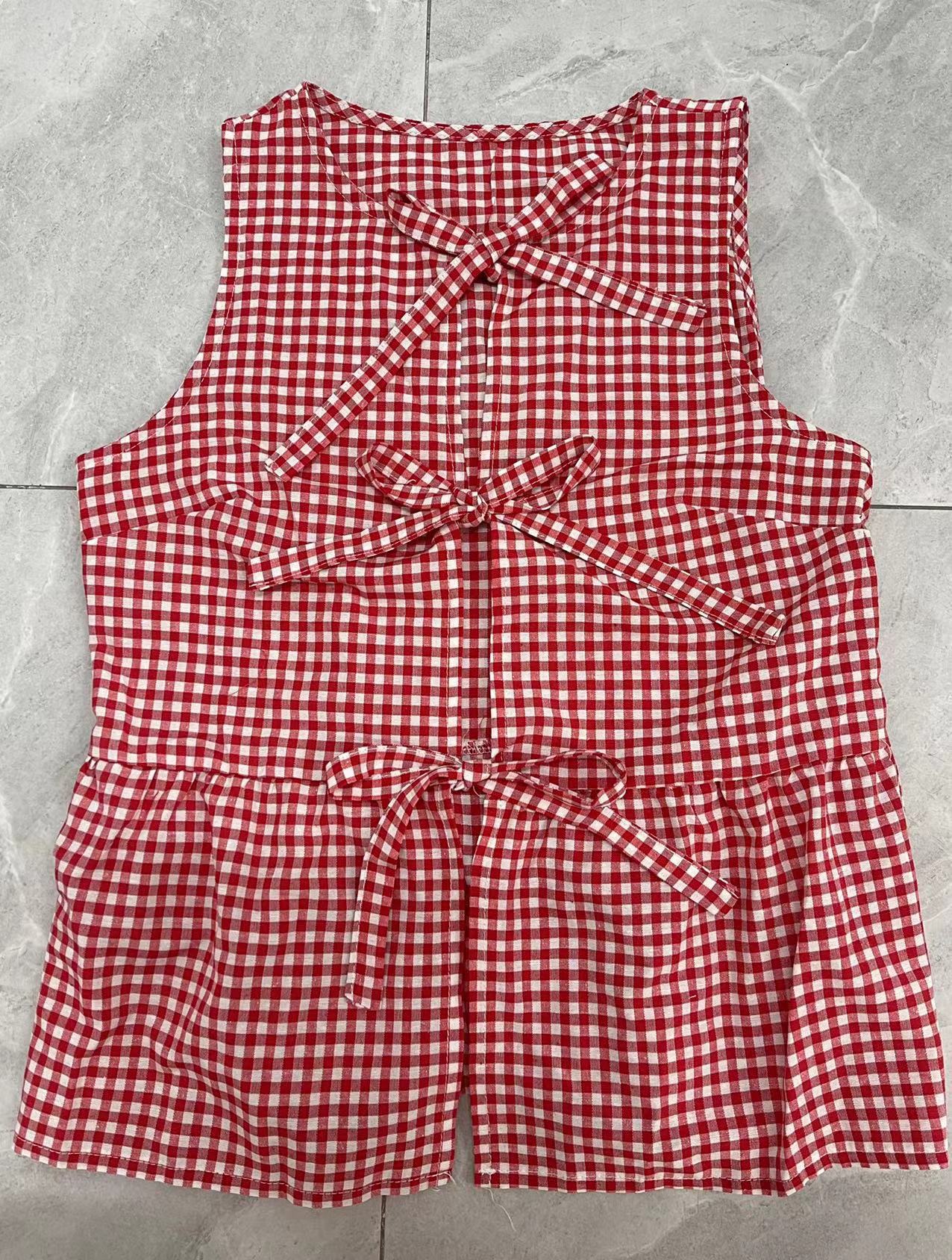 2024 Cross Border, Round Neck Check-Front Strap Bow Sleeveless Vall Dress