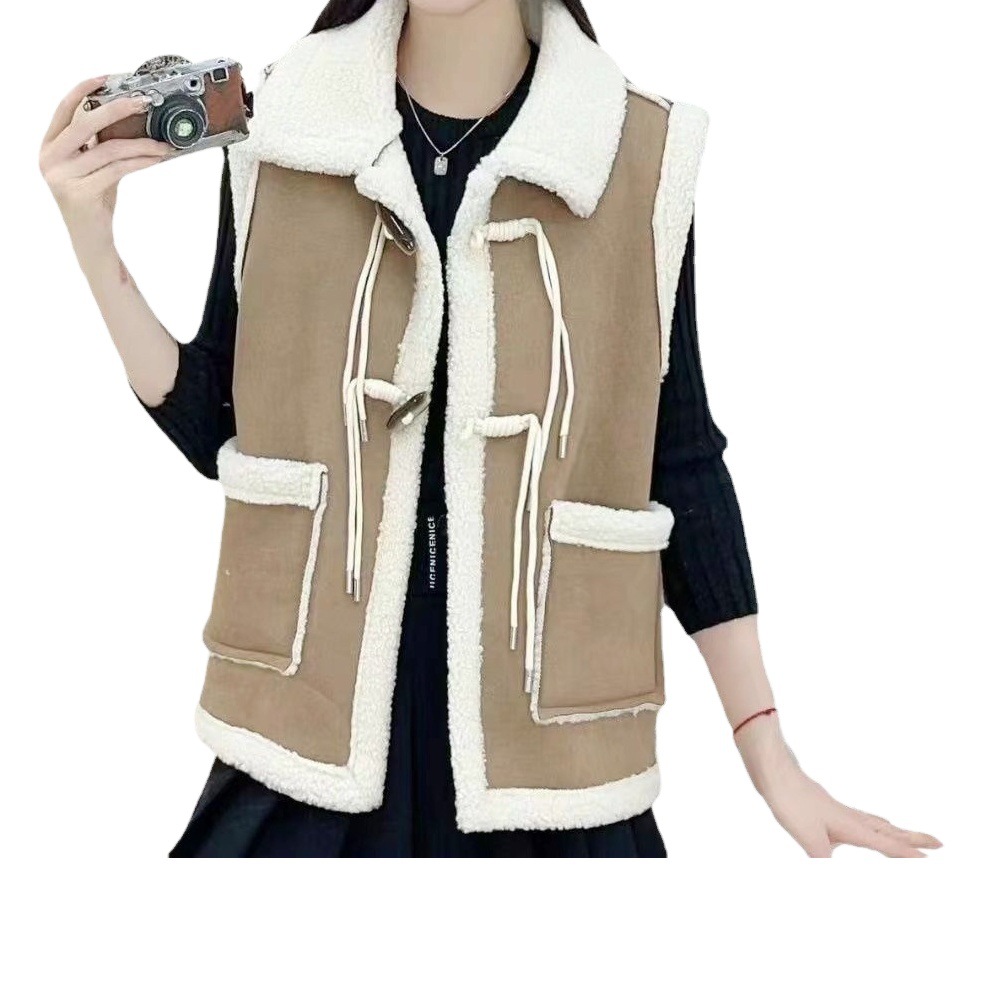Women's Vest for Autumn and Winter 2023 Wear Small Chanel Style fleece-lined Thickened Vest Waistcoat with Buckle for Small Women's Vest