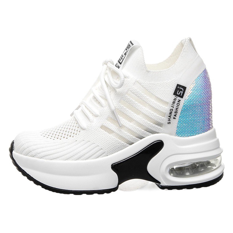 2025 Spring and Summer New Torre Shoes Women's Summer Breathable Mesh Shoes Casual Thick-soled Heightened Sequin White Shoes