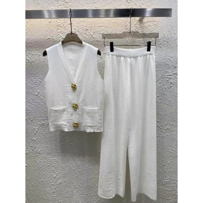 Picture of European Goods Light Luxury Contrast Color Large Gold Button Knitted Cardigan Women's Summer Loose Wide Leg Pants Stylish Fashionable Two-piece Suit Fashion