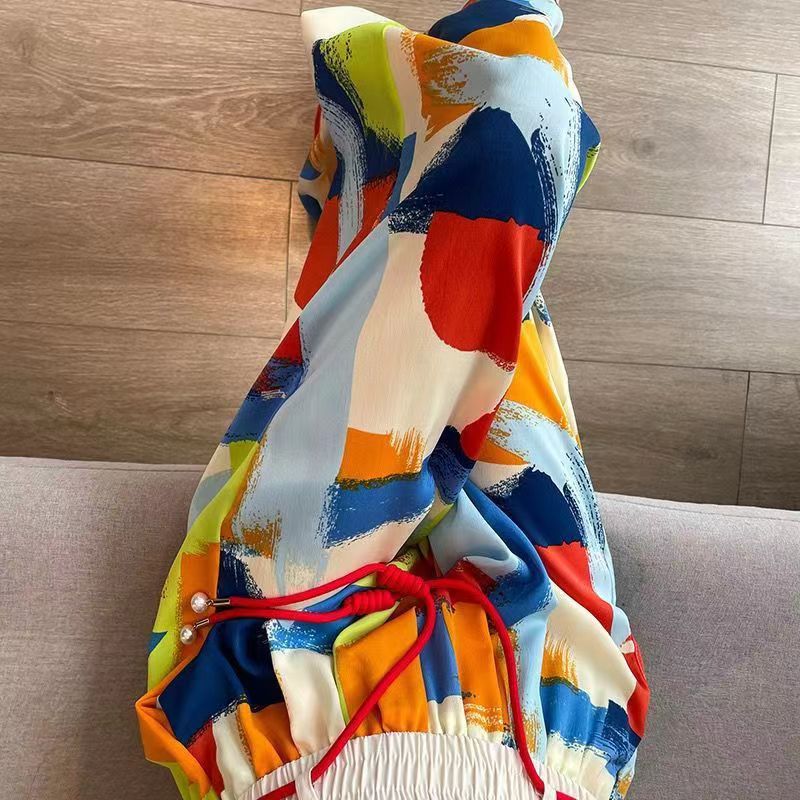 chubby girl Plus Size Ice Silk Wide-Leg Pants Women's Summer Thin Loose High Waist Dape Tie Dye Slimming Casual Straight Pants