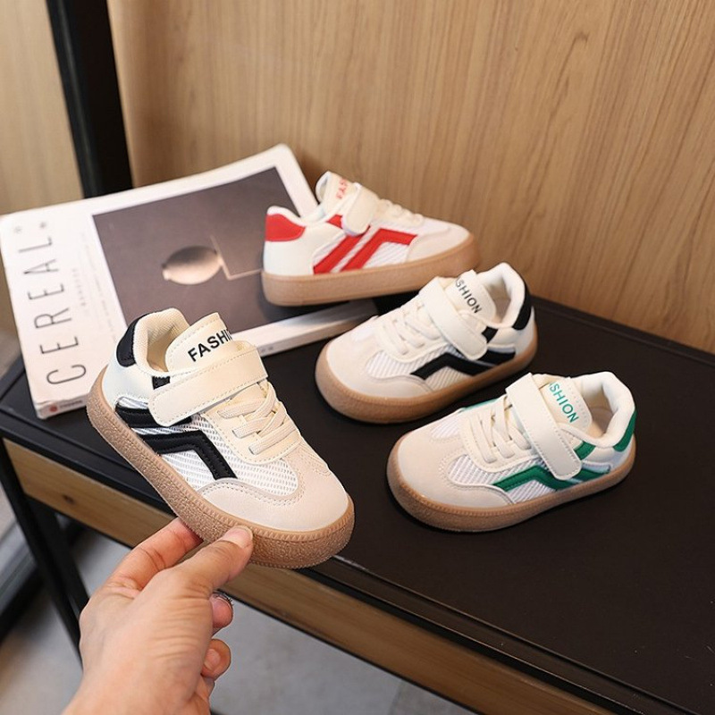 Children's board shoes, Korean version of versatile German training shoes, spring and autumn, new leather splicing, simple casual casual boys and girls, baby shoes, trend