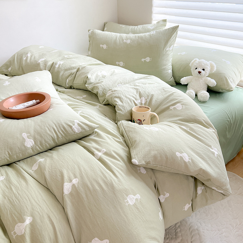 Picture of Class A Mother and Infant Grade Washed Cotton Four-piece Set Cotton ins Style Cartoon Fresh Cotton Bed Cover Three-piece Set