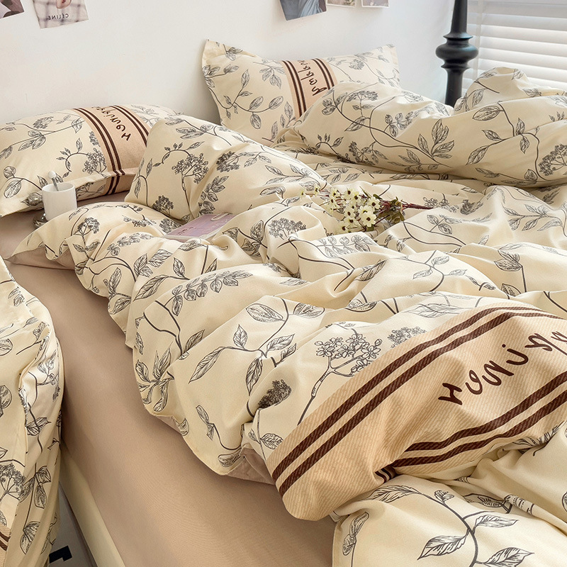 Picture of Class A Maternal and Infant Grade Four-Piece Set Small Fresh Thickened Sanding Quilt Cover Washed Cotton Bed Sheet Quilt Cover Dormitory Three-Piece Set ins