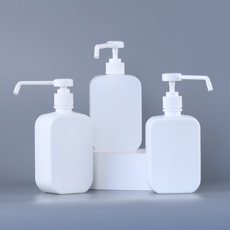 Custom 500 ml HDPE white square alcohol disinfectant hand sanitizer long mouth long rod spray pump plastic bottle