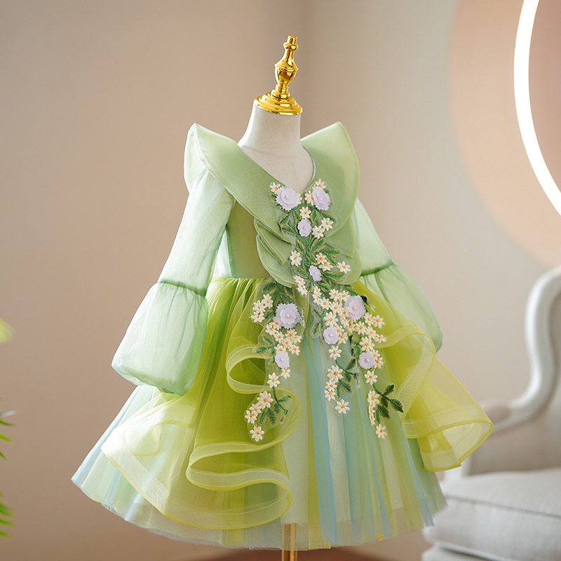Picture of Children's Dress Princess Dress Girls' Puffy Skirt Little Host Piano Performance Dress Flower Girl's Wedding Dress Catwalk Skirt Autumn
