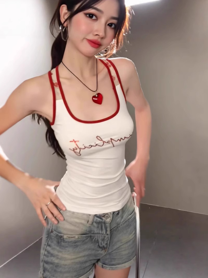 Unique American-Style Spicy Girl Letter Tank Top Summer Outerwear with a Sense of Design, Slim-Fit Sleeveless Top for Women Ins