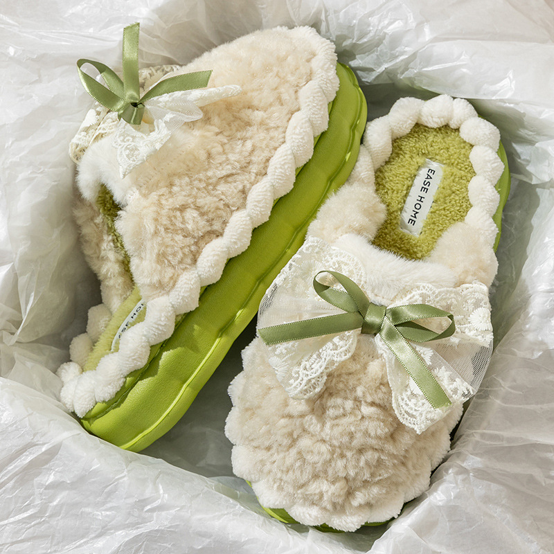 Cute Bow Cotton Slippers Women Autumn and Winter 2024 New Indoor Home Warm Thick Bottom Cotton Slippers Women Winter