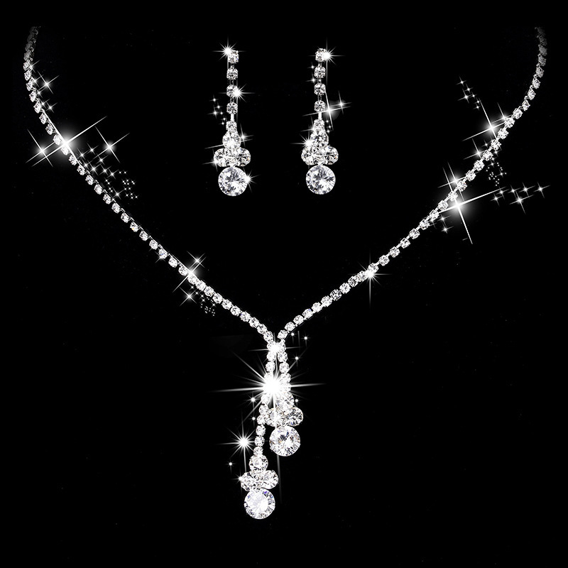 Picture of South Korea Metal Claw Chain Rhinestone Wedding Necklace Bride Necklace Ear Drop Jewelry Banquet Necklace Jewelry suit Wholesale