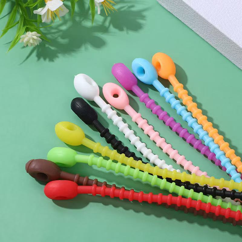 Picture of Self-locking storage soft rubber rope cartoon diy key ring silicone cable tie color data cable tie can be reused