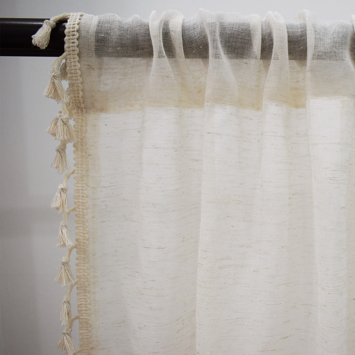 Picture of Finished spot broom edge tassel lace plain solid color linen transparent curtain semi-shading decorative gauze curtain