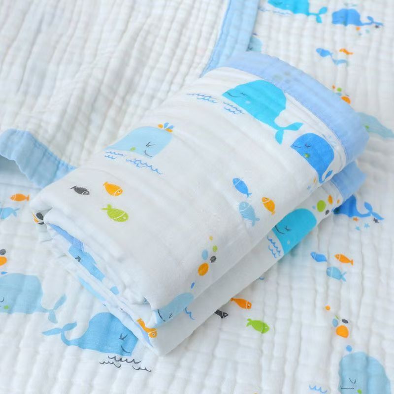 Picture of Gauze Bath Towel Spring New Wide Side Increase Baby Blanket Newborn Six-Layer Cartoon Printed Gauze Cushion