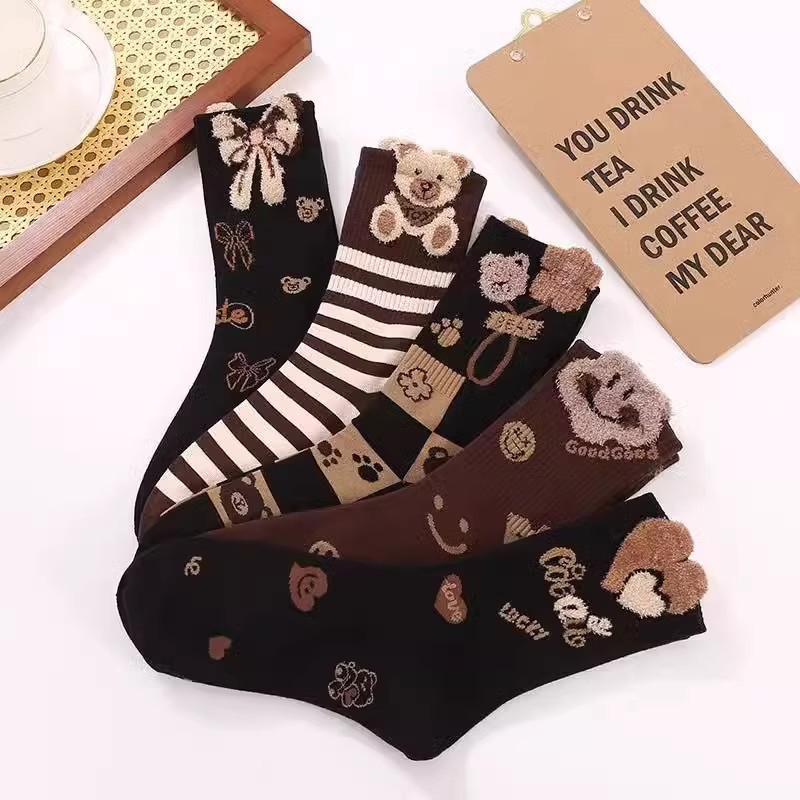 Spring and autumn pile socks women ins tide tube socks velvet bear socks women solid color Joker Japanese Korean manufacturers wholesale