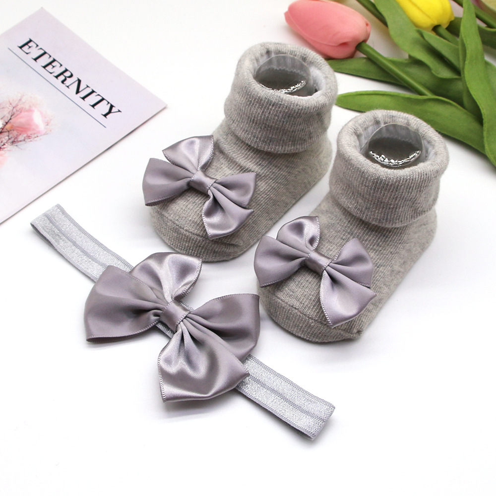 Picture of 2023 New Baby Headband + Socks Set Ribbed Bow Headband Baby Breathable Knitted Cotton Socks