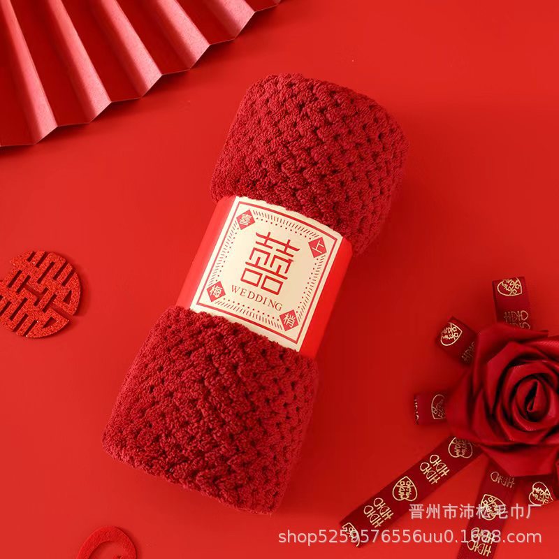 Picture of Coral Thick Cashmere Hand Gift Towel Square Absorbent Wash Face Long Velvet Cotton Face Towel Wedding Gift Wholesale