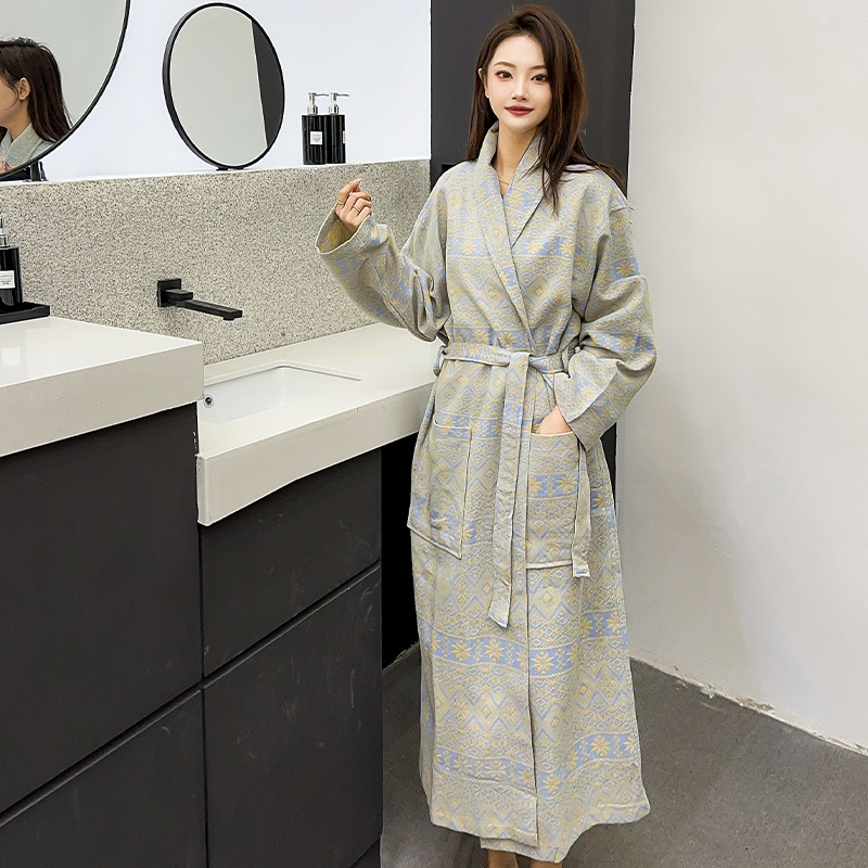 Picture of Spring and summer new double gauze bathrobe unisex hotel nightgown cotton absorbent bathrobe plus size pajamas generation hair