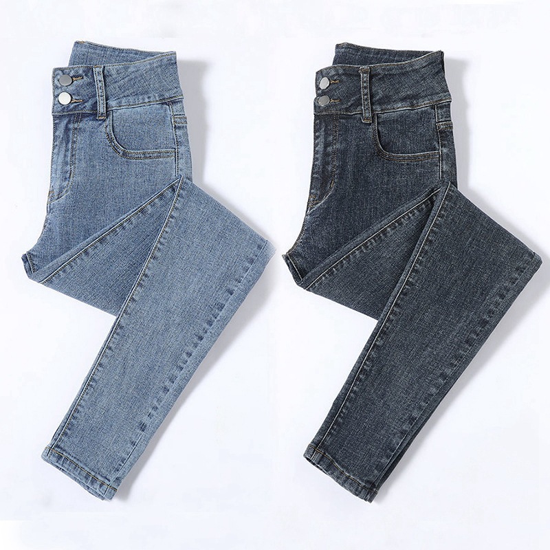 Picture of Stretch Jeans Women's High Waist Double Buckle Tight Pants New Spring Autumn and Winter Korean Style Slim-fit All-match Pencil Pants