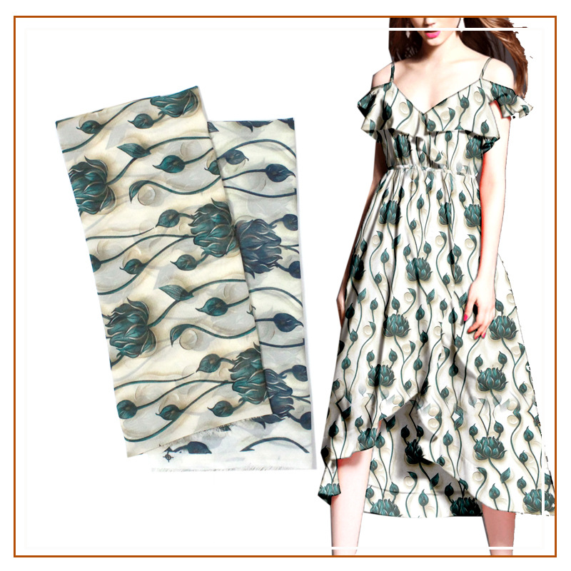 Chiffon Lotus Printed Fabric Halter Skirt dress Sunscreen Clothing Micro-transparent Chiffon Fabric New Arrival Small Floral Cloth