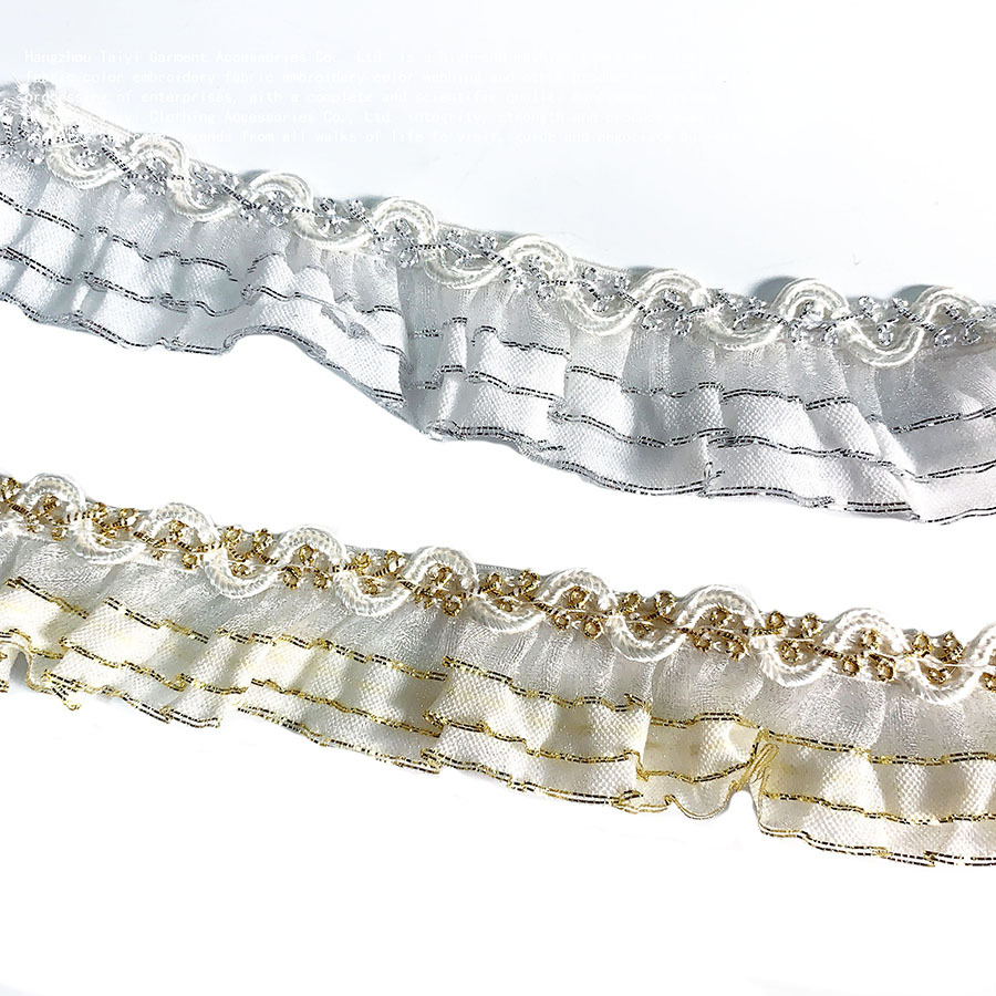 Good things bright silk yarn ultrasonic foreign trade golden great wall edge wrinkle lighting clothing accessories bar code lace