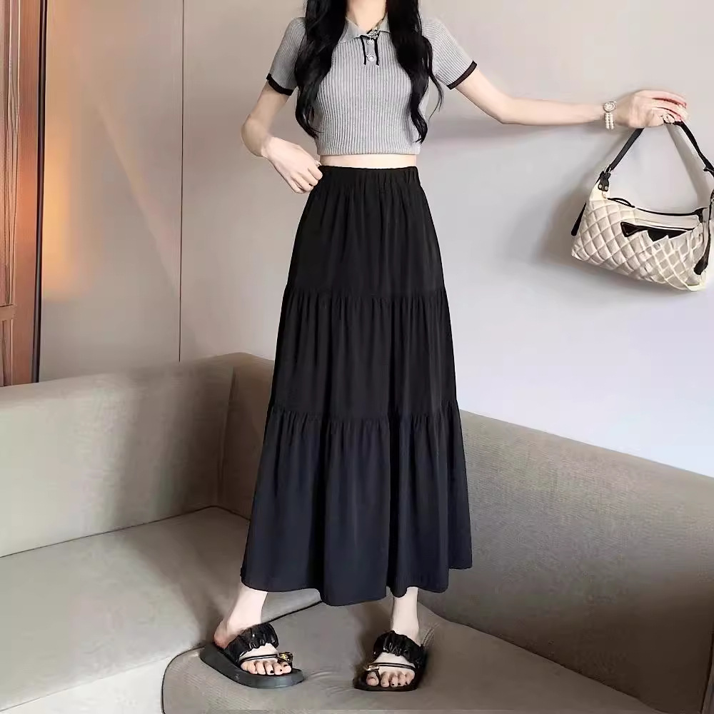 White A- line Skirt Black Umbrella Skirt Skirt Women's Summer 2024 New Hanging Midi Skirt High Waist
