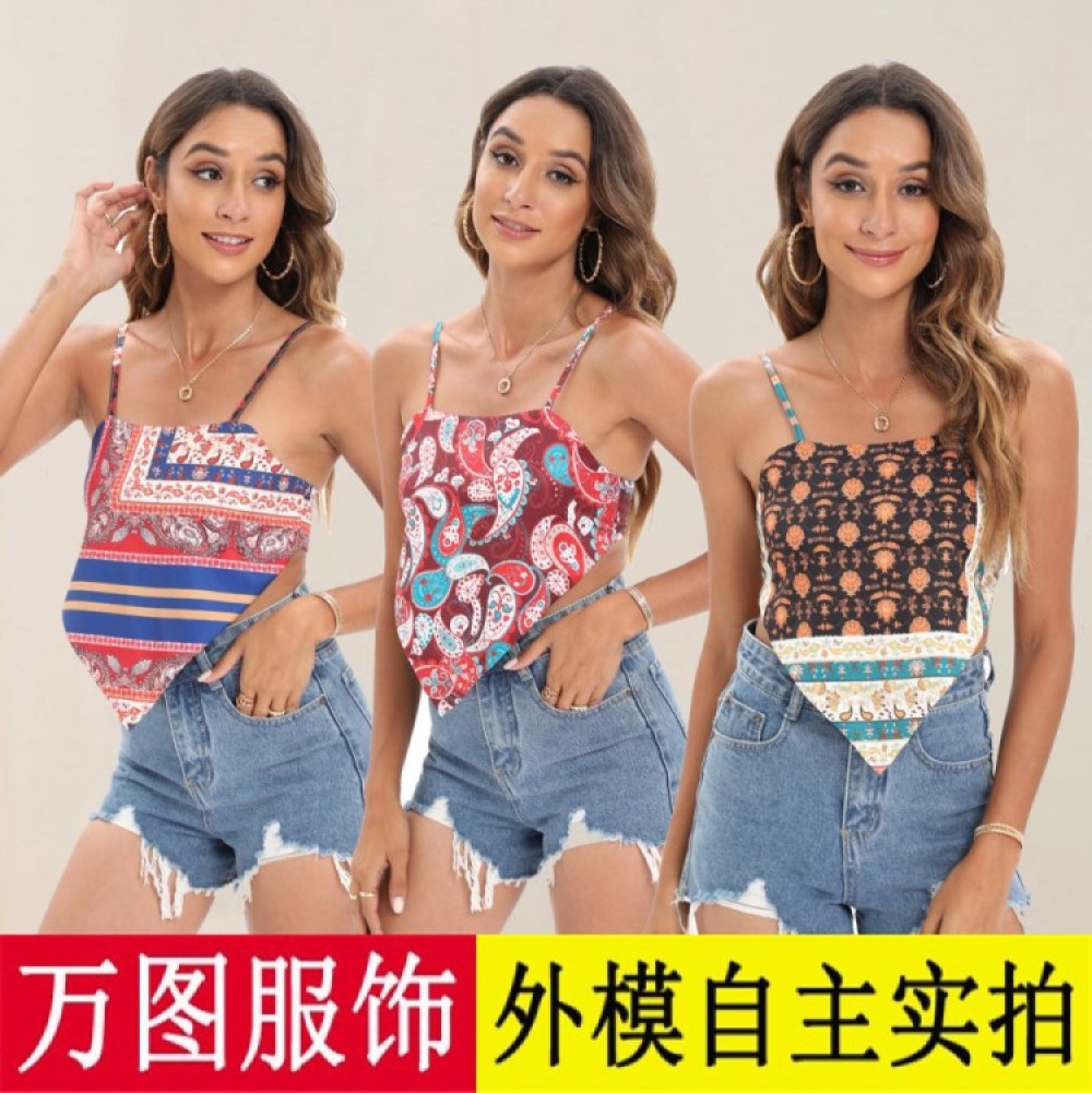 Picture of [Non-Positioning Printing] European and American Women's Holiday Style Triangle Scarf Top [Price Reduction]