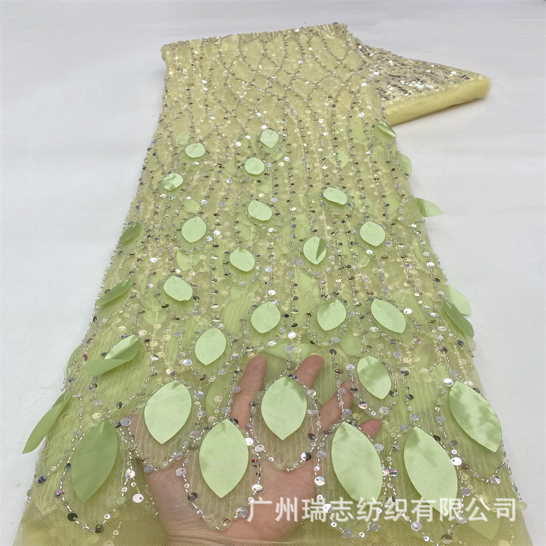 The Same Niche Children's Clothing Catwalk Stereo Leaf Beads Sequin Embroidered Mesh Wedding Dress Fairy Dress Fabric
