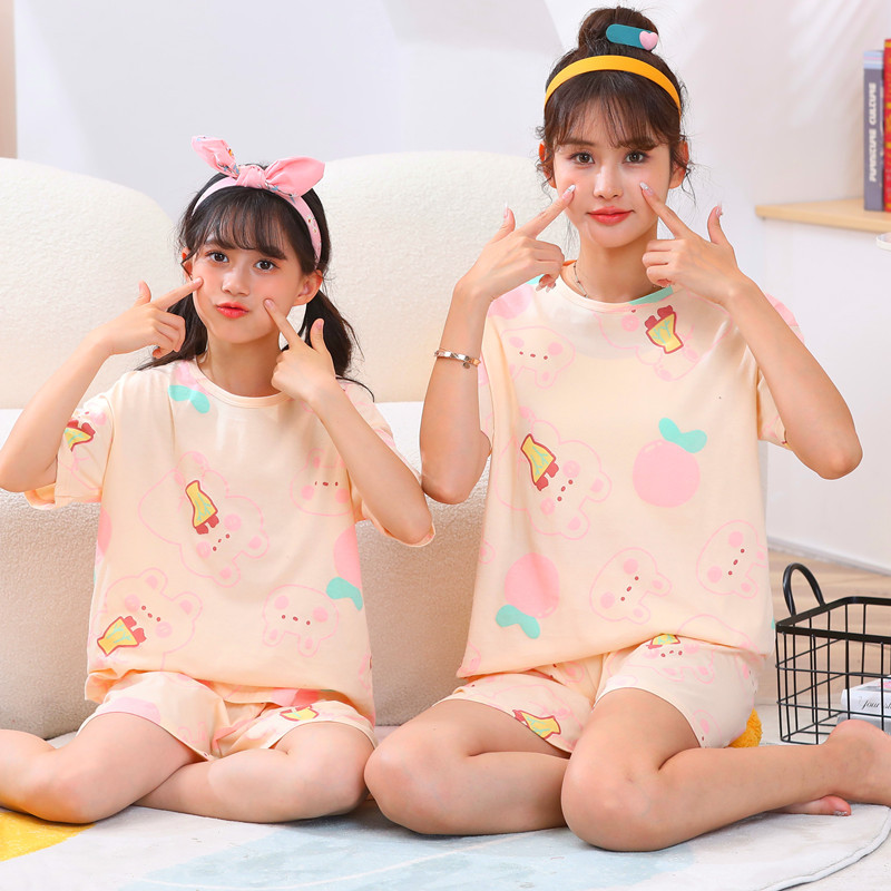 Picture of Children's Pure Cotton Short-Sleeved Home Clothes Set Family Mother-Daughter Home Cartoon Princess 2-Piece Set Summer Thin Cotton
