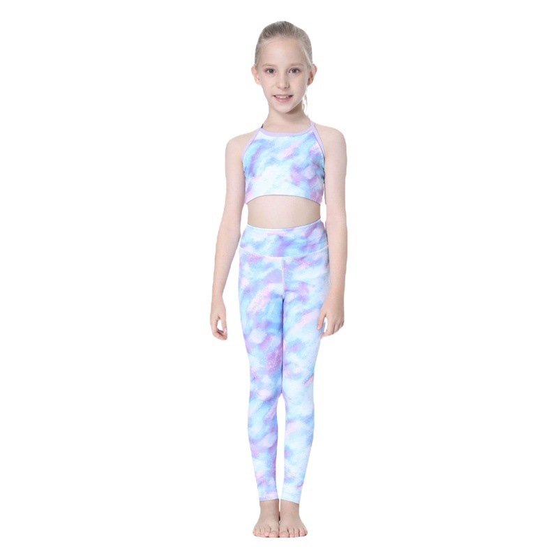 European and American Printed Kidsren's Yoga Clothing Suit for Girls Fitness Quick-Drying Sports Running and Ball Training Casual and Comfortable
